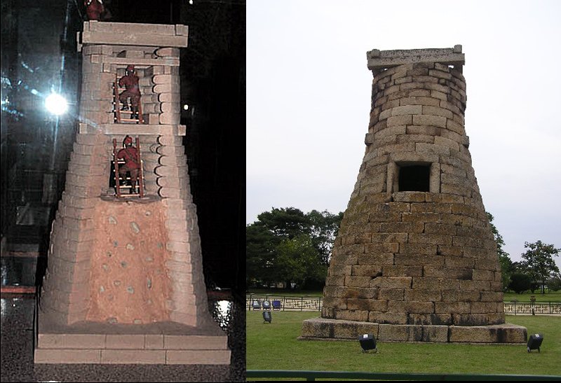 Left: Model of the interior of Cheomseongdae; Right: Cheomseongdae Observatory