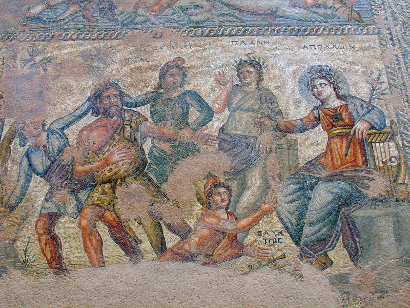 Apollo and Marsyas. House of Aion Mosaic, Paphos. Image credit: Mgiganteus - CC BY-SA 3.0