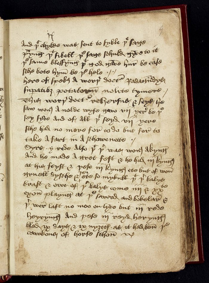 P.9 recto of the Heege Manuscript. 'Red herring' appears 3-4 lines from the bottom of the page. Credit: National Library of Scotland