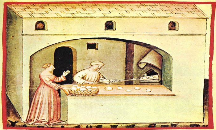 Bread shop, Tacuinum Sanitatis from Northern Italy, beginning of the 15th century