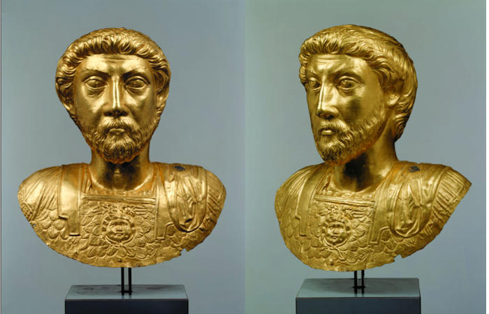 Extremely Rare Life-Size Gold Bust Of Emperor Marcus Aurelius On Display At Getty