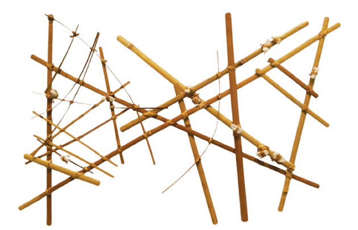 A navigational chart from the Marshall Islands made of wood, sennit fiber and cowrie shells. Credit: Jim Heaphy