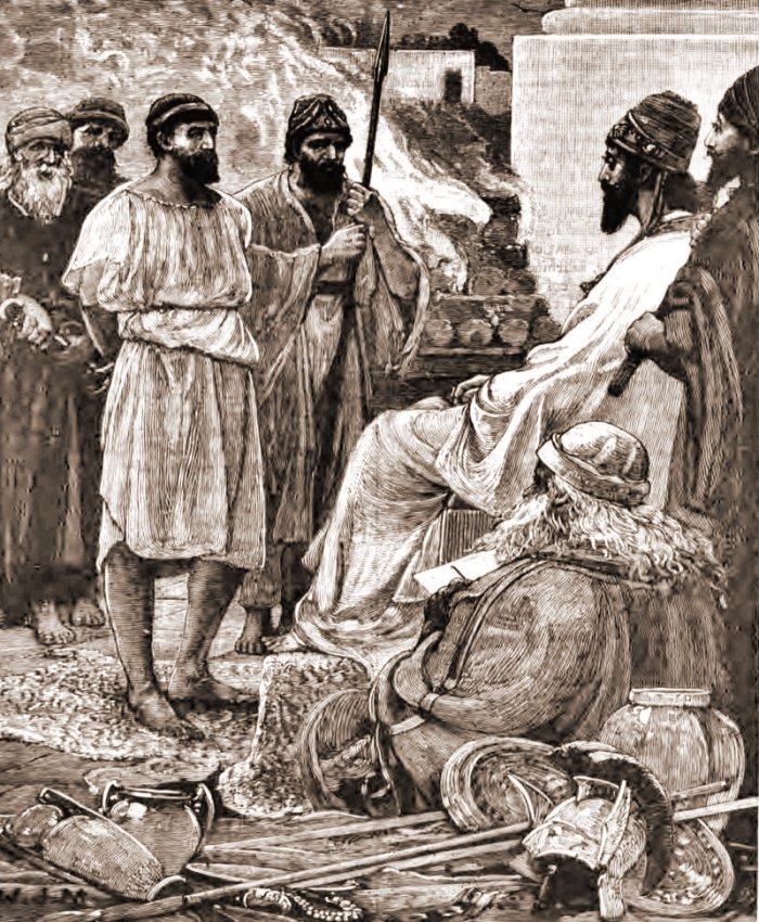 Croesus vanquished, standing in front of Cyrus. Edmund Ollier Publication date 1882 - Cassell's illustrated universal history.