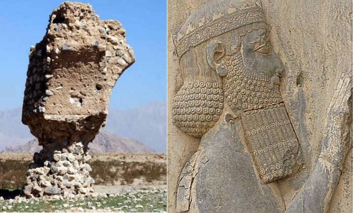 Left: Ruins of Darabgerd; Right: Darius The Great.