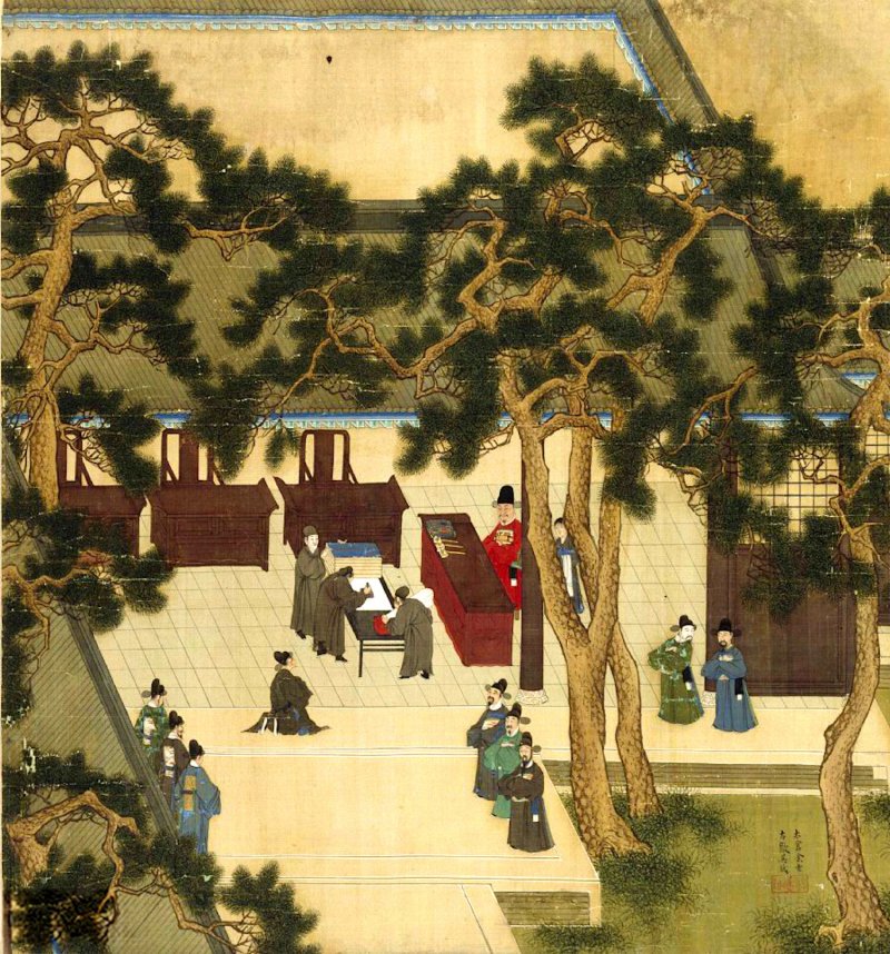 Xu Xianqin, Vice-Minister of Rites, overseeing the imperial civil service exam circa 1587, during the Ming Dynasty. Credit: Public domain.