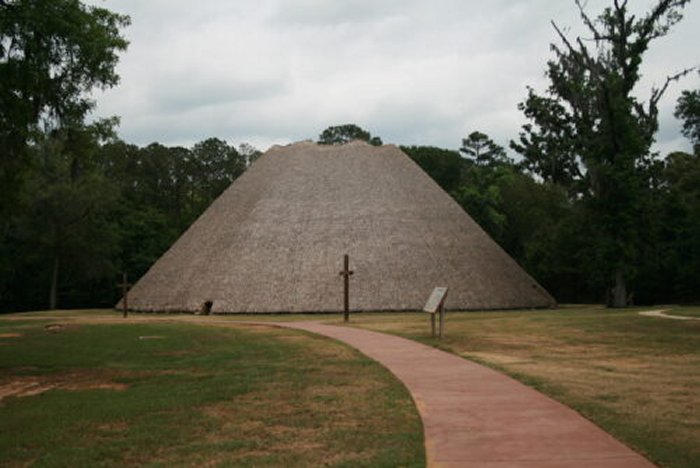 Indigenous council houses (such as this reconstructed example at Mission San Luis de Apalachee in Tallahassee, Florida) were the site of public gatherings and ceremonies for early American communities, and evidence for them has been located in many sites around the Southeast. (Photo courtesy of the UGA Laboratory of Archaeology)