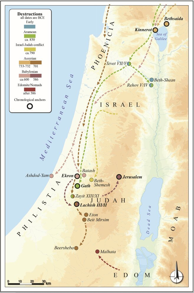 Map of the studied destruction layers and the different military campaigns. Credit: Itamar Ben-Ezra