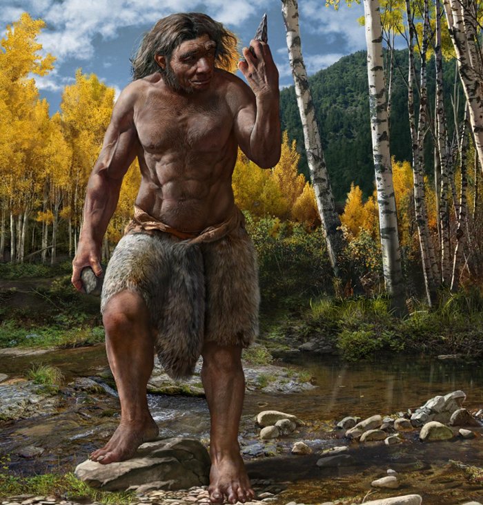 This image shows a reconstruction of Dragon Man in his habitat.