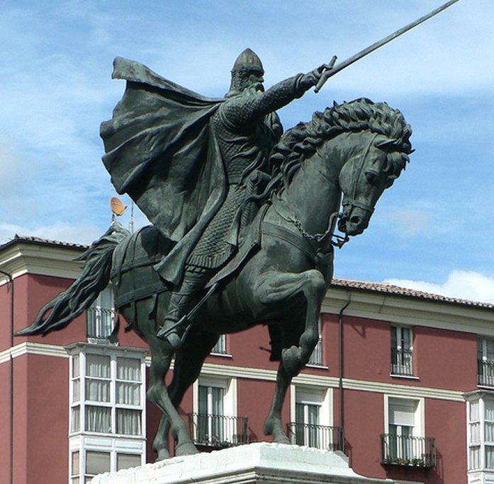 The Monument to the Cid in Burgos (Castile and León, Spain), unveiled in 1955. Bronze equestrian statue was sculpted by Juan Cristóbal González Quesada (1897-1961).