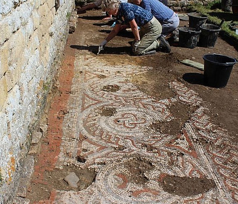 The fifth century Roman mosaic discovered near Cirencester, which was the second-largest Romano-British town in England