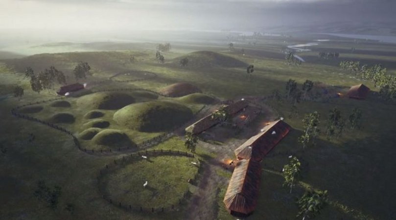 The reconstruction of the Gjellestad Viking ship burial site. Credit: Gjellestadstory.no