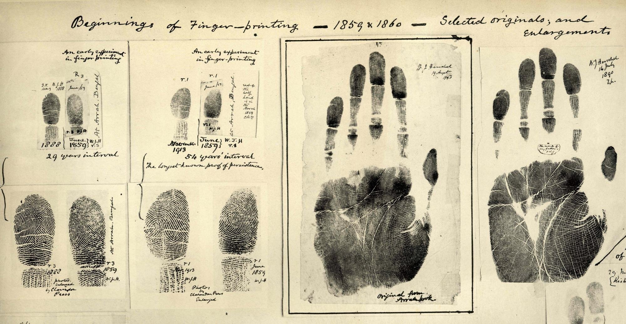 Handprints and fingerprints made by W. J. Herschel