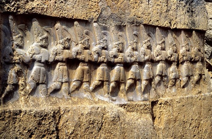 Twelve Hitтιтe gods of the underworld in the nearby Yazilikaya, a sanctuary of Hattusha. Credit: Klaus-Peter Simon, Wikipedia, CC BY 3.0