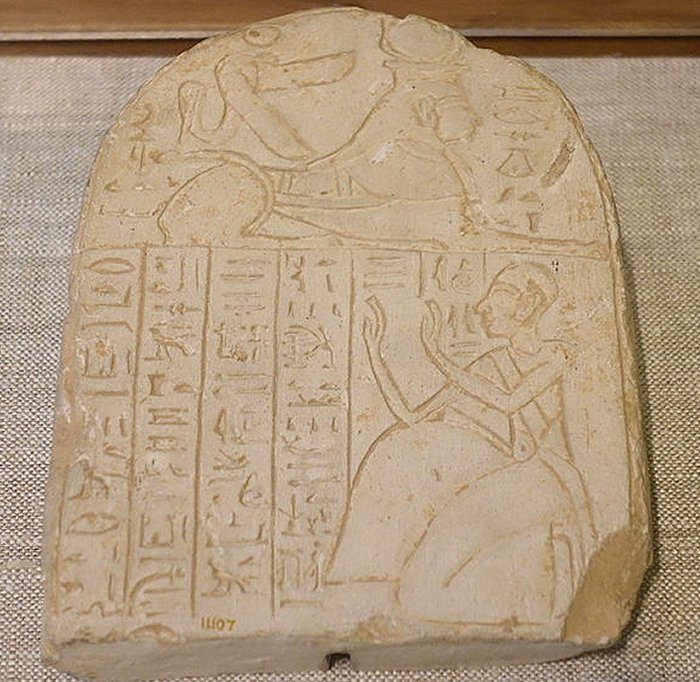 Stela with priest Neferhor praying to Meretseger, Luxor, Deir el-Medina, New Kingdom, Dynasty 20, reign of Ramesses III, c. 1182-1151 BC, limestone - Oriental Institute Museum, University of Chicago