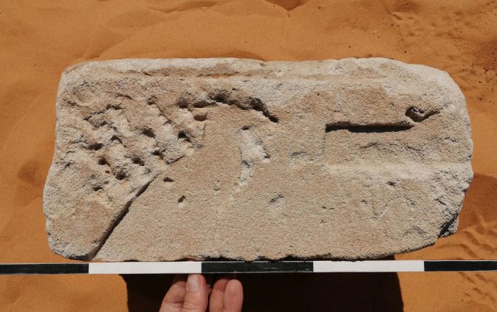 Close-up of a block inscribed with Napatan hieroglyphs found in Old Dongola, Sudan. (Photo: Dawid F. Wieczorek / PCMA UW)