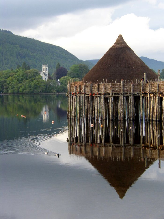 Reconstructed crannog on Loch Tay.