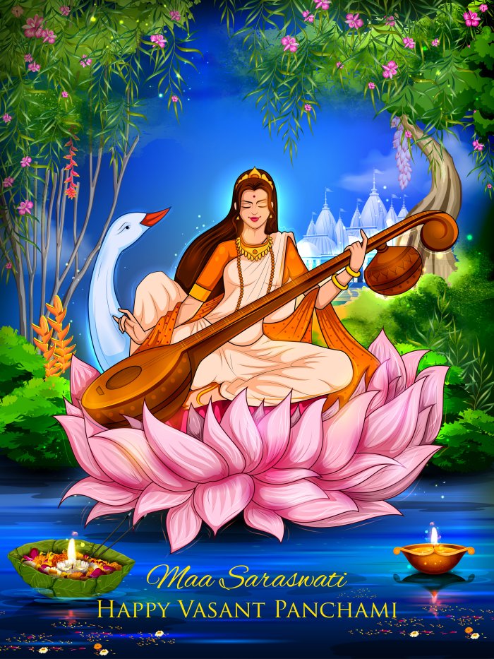 Saraswati - Hindu Goddess Of Knowledge, Learning And Vedic Symbol Of Speech, Vach