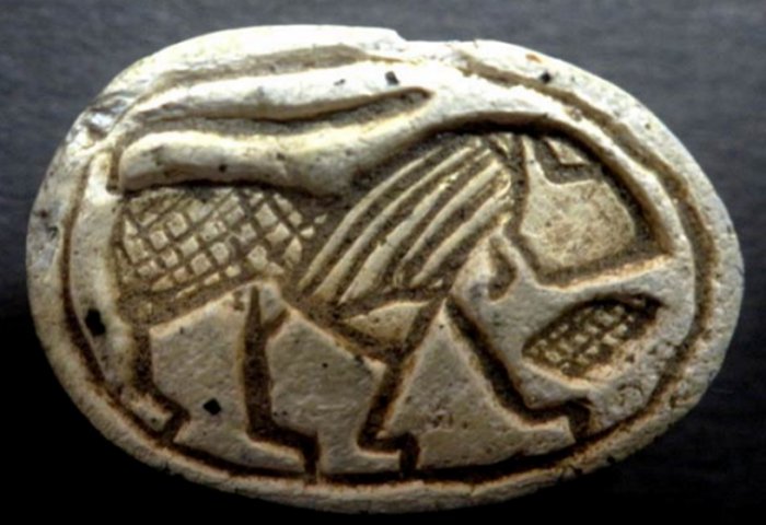 A Scarab Seal At Tel Gerisa, Depicts Walking Lion - Symbol Of Strength, Power And Authority