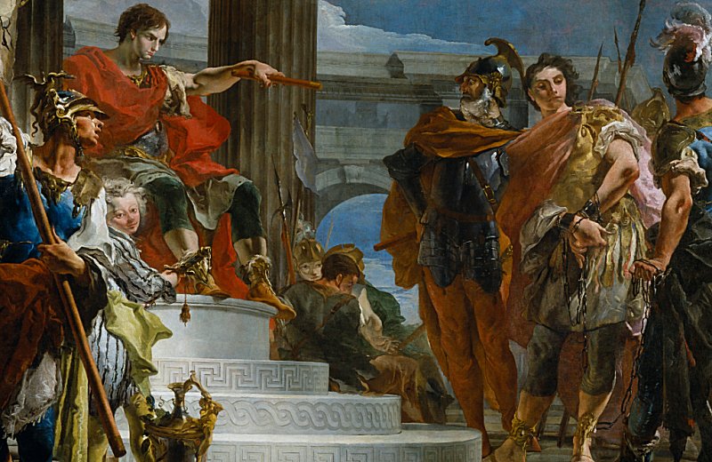 In this painting by Tiepolo, Scipio Africanus is shown releasing the nephew of the Prince of Numidia after he was captured by Roman soldiers. The Walters Art Museum.