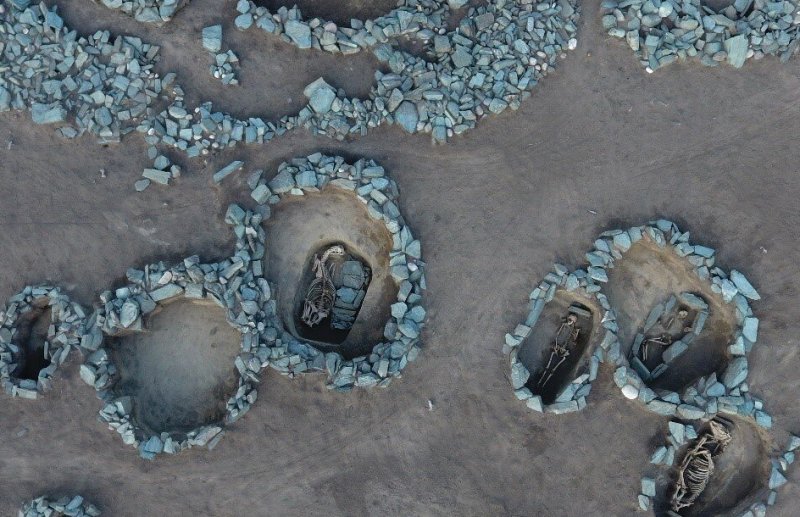 An aerial view of Hun-Xianbi culture burials. Both horses and warriors can be identified. Credit: Zainolla Samashev