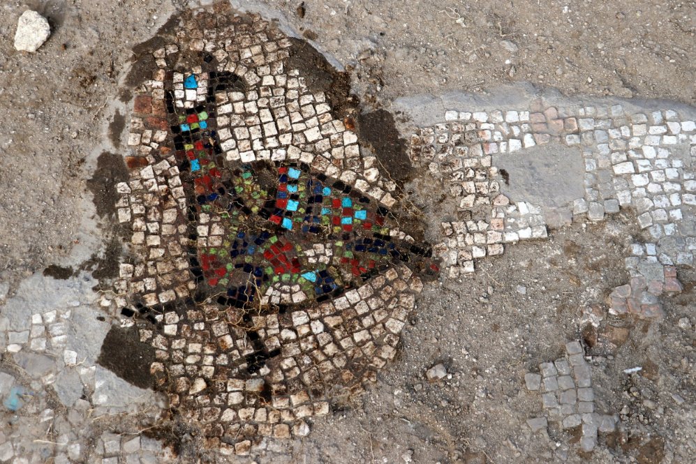 A small section of a mosaic is exposed in the excavation area of the Monastery of Saint Simeon Stylites the Younger, Hatay, southern Turkey, Nov. 26, 2020. Image credit: AA