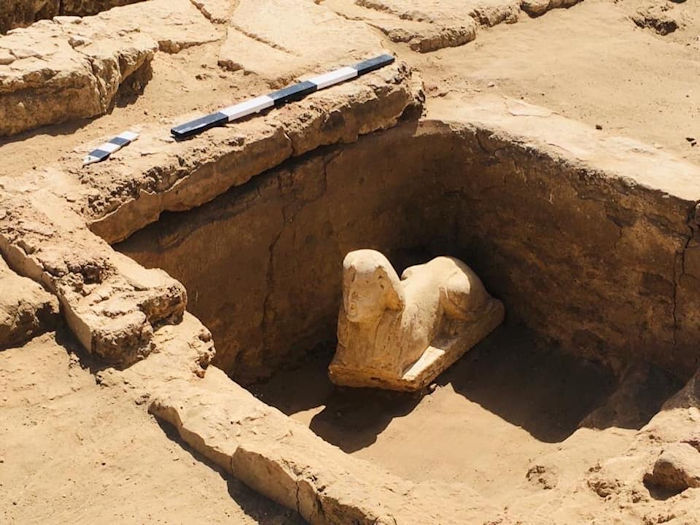 Sphinx Statue With A Smiley Face And Two Dimples Unearthed In Qena Egypt