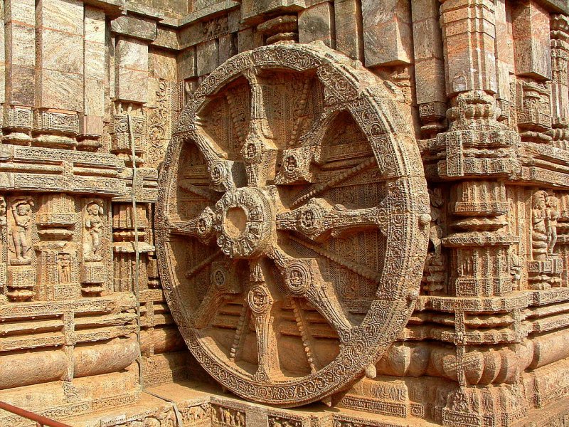 The Wheel of Konark. The Sun Temple at Konark, Orissa built in the 13th century, is one of the most famous monuments of stone sculpture in the world.