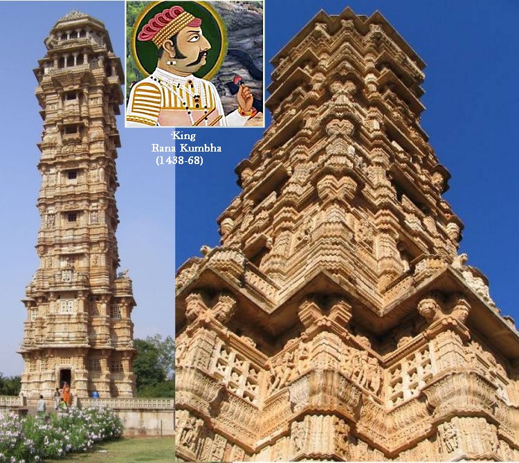 Tower of Victory (Jaya Stambh) erected by Rana Kumbha to commemorate his victory over Mahmud Khilji of Malwa in 1440.