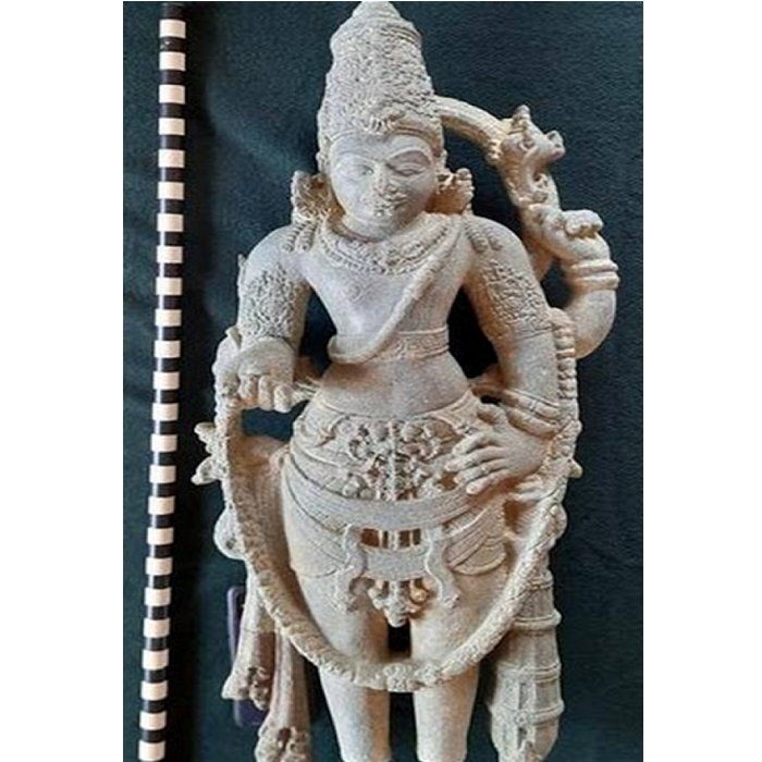 The Vishnumurthy sculpture of 12th century AD was found in an abandoned well near a ruined temple near Udupi in India's Karnataka state.