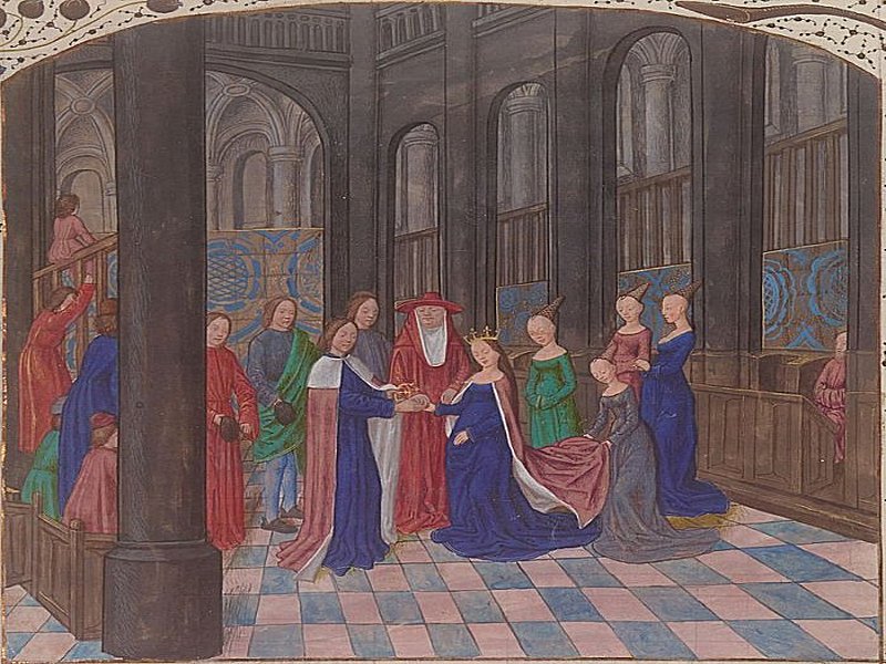 Illuminated miniature depicting the marriage of Edward IV and Elizabeth Woodville, Anciennes Chroniques d'Angleterre by Jean de Wavrin, 15th century. Credit: Public Domain