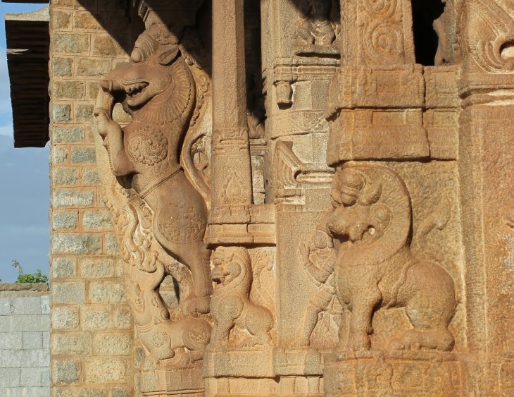 Yali pillars at Ananthasayana temple, Ananthasayanagudi, Karnataka state, India.